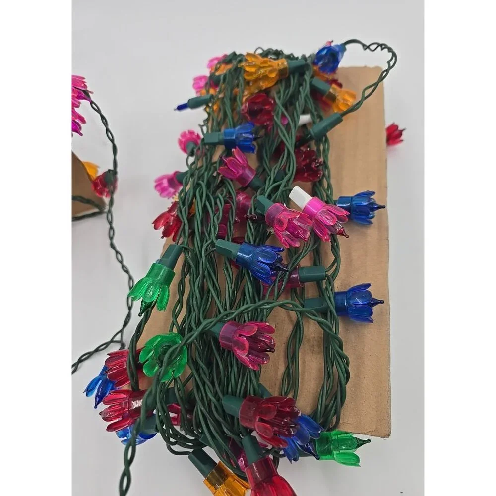 Lot of Two 100 Strand Vintage Tulip Flower String Lights Multicolored 200 Bulbs